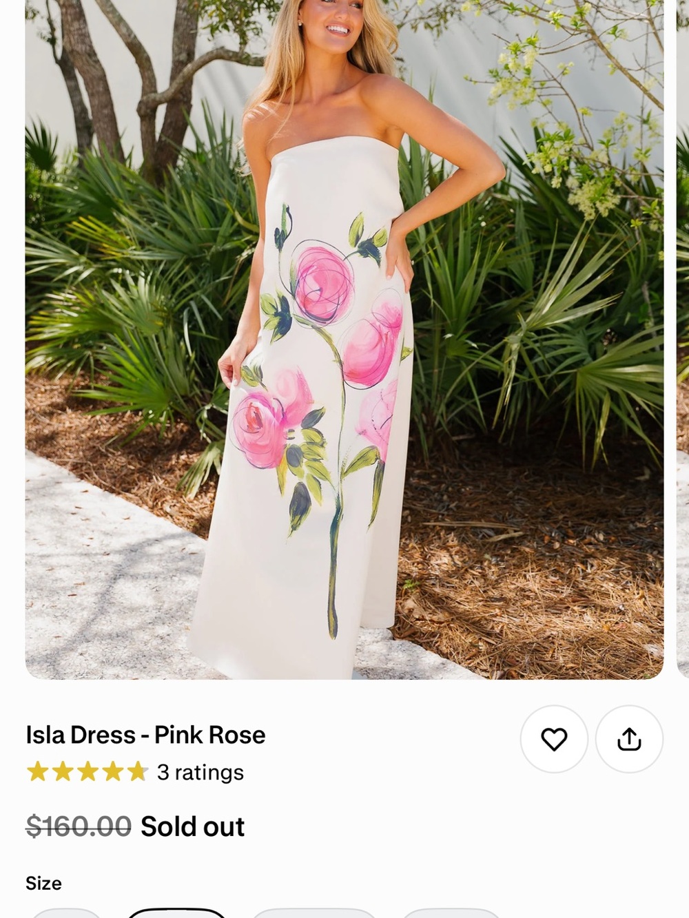 Strapless Floral Maxi Dress in White with Pink Roses